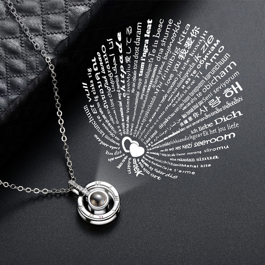 

Round 100 Different Languages Projection Necklace Rose gold chains I love you Projection Pendant necklaces Memory Valentine's Day Jewellery