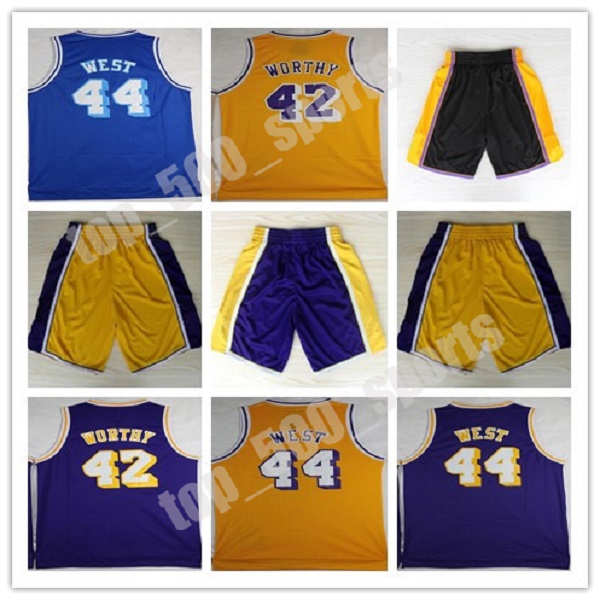 

Men Basketball Jersey 42 Artest Worthy 44 Jerry West Chamberlain Rodman Nick Van Exel Yellow Blue Shorts Shirts, Black;red