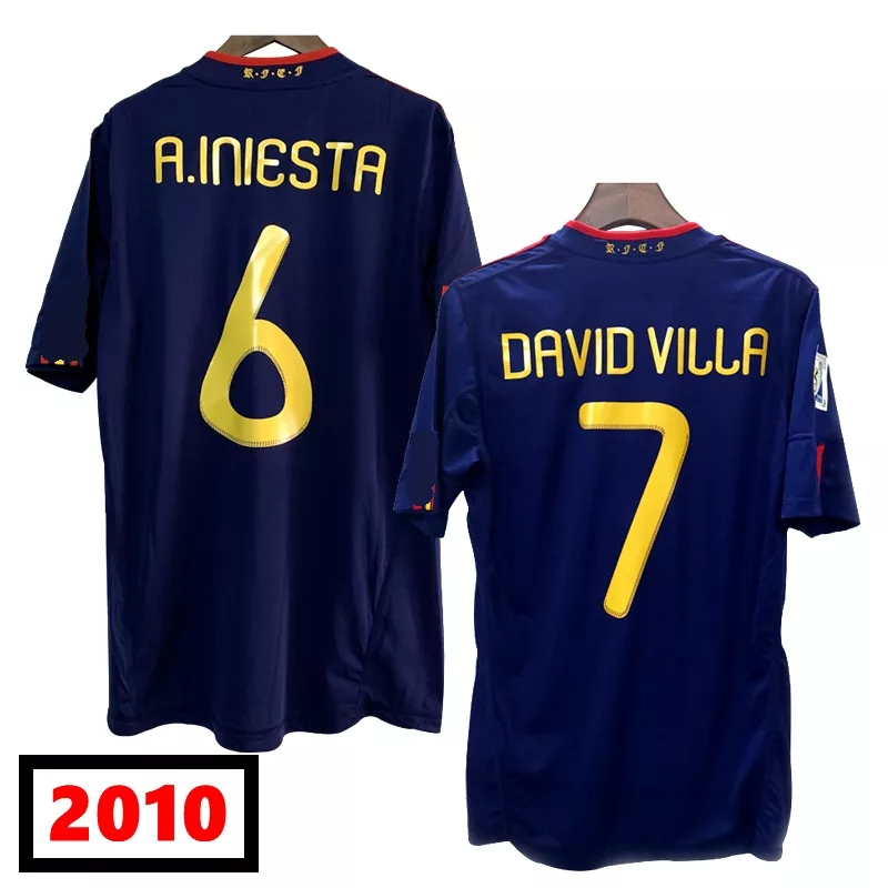 

2010 Men' Retro Jersey A.INIESTA DAVID VILLA TORRES Spot Long Sleeve Football Shirt Final Short Sleeve Soccer Jersey, No name no number