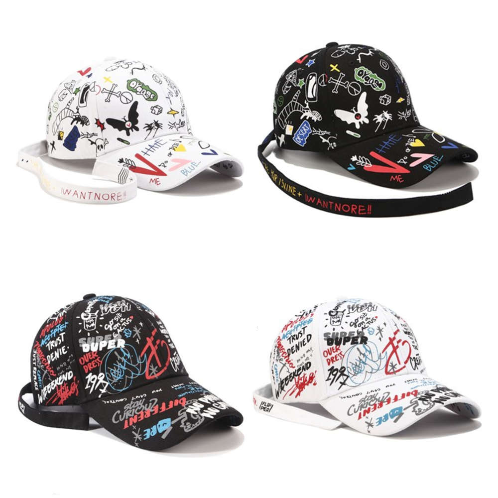 

,snapback GD singing with white graffiti baseball cap men's and women's fashion long belt summer, Blue;gray