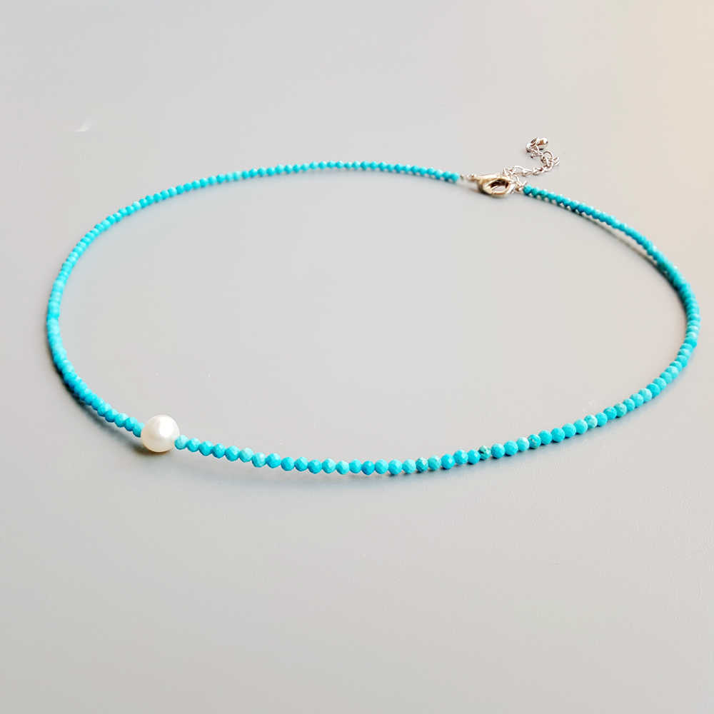 

Turquoises Freshwater Pearl Beads Choker Necklace Natural Stone Popular Jewelry for Women Nice Gift 38+6cm Drop