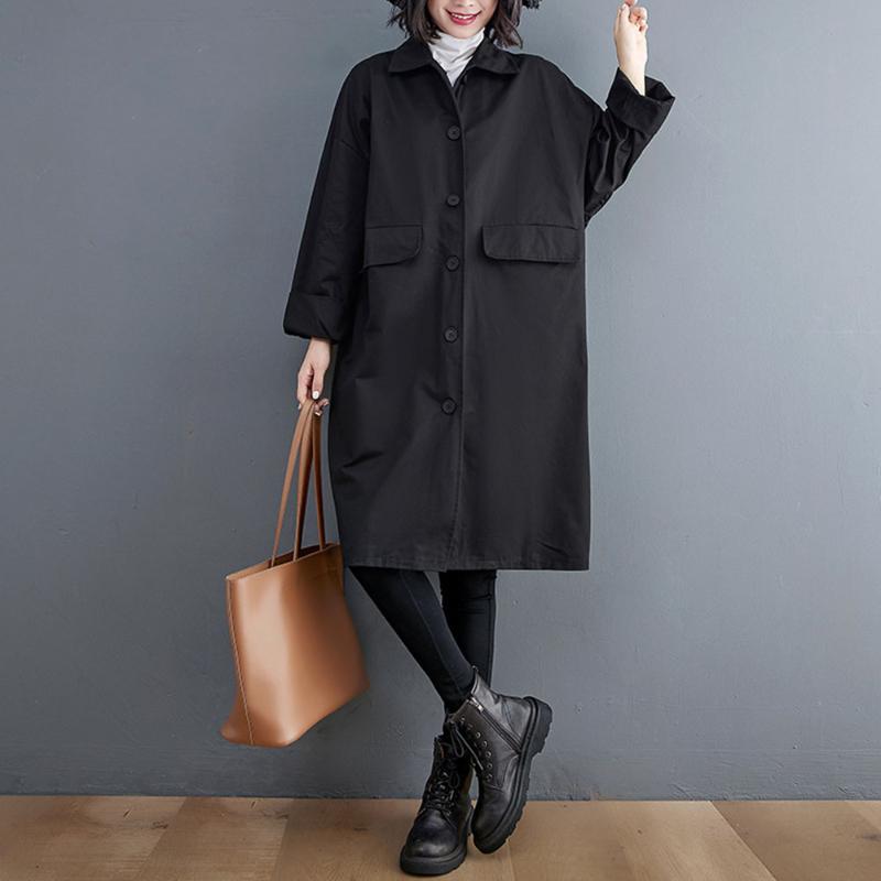 

Women's Trench Coats Autumn Winter Coat 2021 Fashion Womens Solid Color Single Breasted Long Loose Casual Lapel Sleeve Women, Tan;black