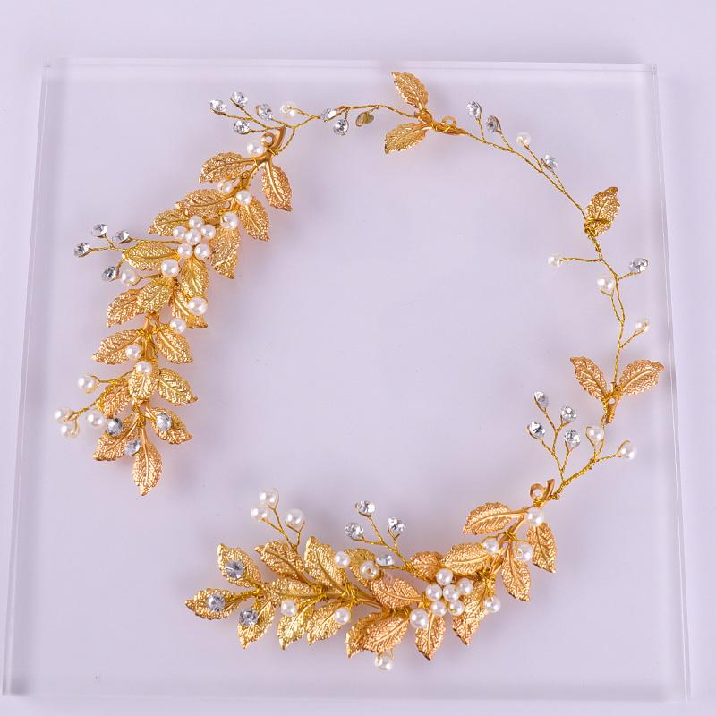 

Hair Clips & Barrettes Hand-made Hoop Beads Rhinestone Headwear Wedding Accessories Golden Leaves Styling Headband Hairband Jewelry EA, Golden;silver