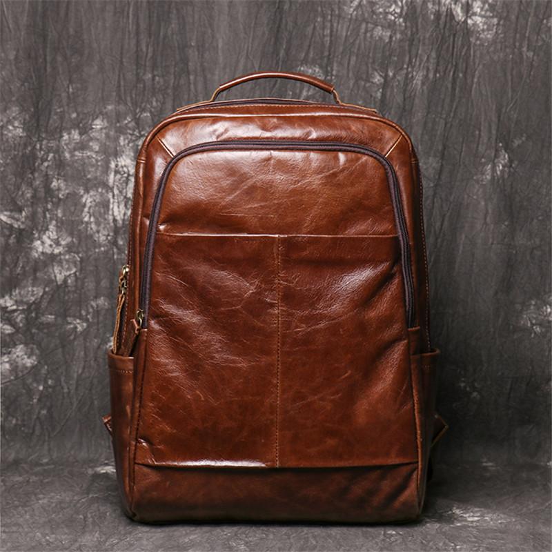 

Backpack Nesitu High Quality Vintage Brown Black Genuine Leather 14'' Laptop Women Men's Cowhide Travel Bags M1037