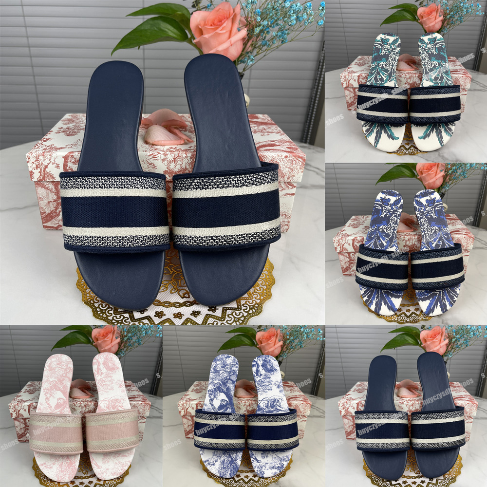 

2022 Luxury Spring And Autumn Slippers New Embroidered Letters Beach Flat Cotton slides Black Fabric Word Sandals, 36