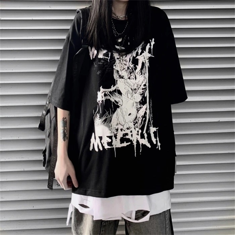 

Emo Anime Goth Tshirt Women Oversized Punk Harajuku Summer Top Dark Aesthetic Fairy Grunge Alt Plus Size Alternative Clothes 210702, White