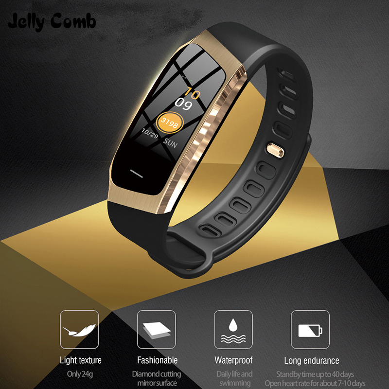 

Jelly Comb Smart Watch For Android IOS Blood Pressure Heart Rate Monitor Sport Fitness Watch Bluetooth 4.0 Men Women Smartwatchg, E20 black gold