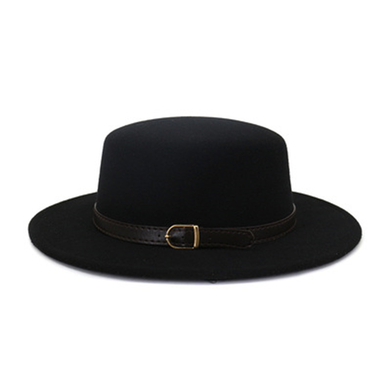 

felted men hats solid flat top belt band classic simple fedora hats khaki camel black white red casual formal dress winter hats