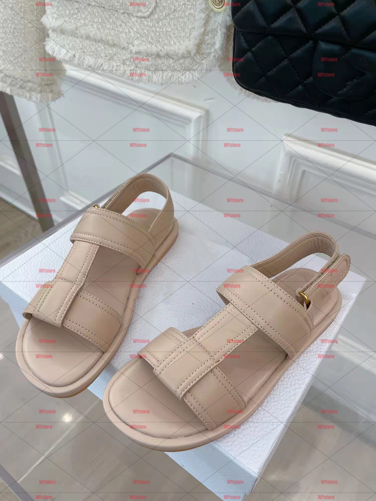 

2022 Spring/summer new high quality women Sandals hook and loop fasteners T shape upper Size 35-40, Khaki