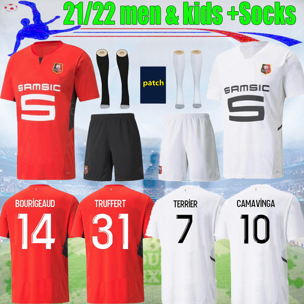 

21 22 Stade Rennais CAMAVINGA Soccer Jersey DOKU Rennes adult kids kit BOURIGEAUD GUIRASSY TRUFFERT TERRIER MAOUASSA NZONZI AGUERD Football Shirt, 21/22 home