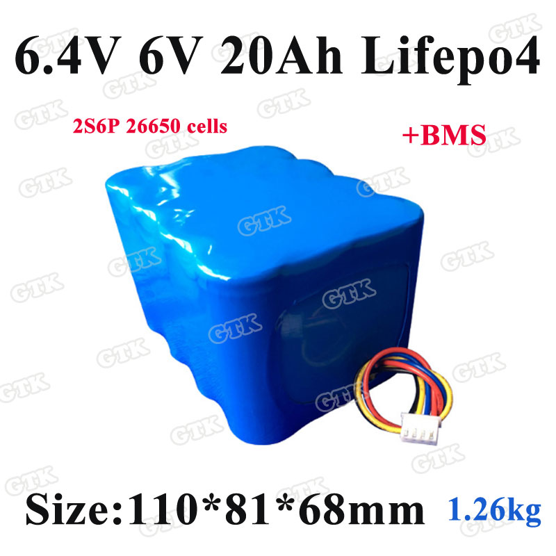 

Rechargeable LiFepo4 26650 6V 6.4V 20Ah battery pack for Power Tools Miner's Lamp Safty Lamp LED Storage Energy with BMS