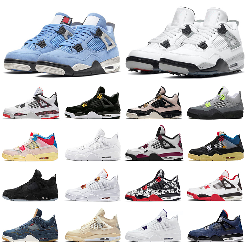 

Mens Womens Basketball Shoes 4 Jumpman 4s White Cement University Paris Fire Red LVS Black Cat Off Purple Metallic Sail Royalty Trainers Sneakers