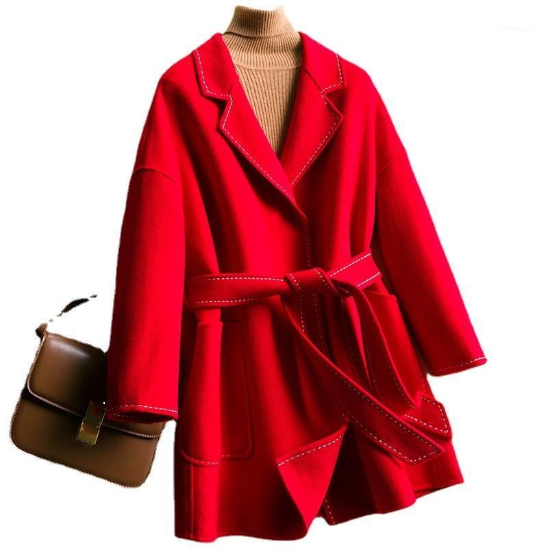 

Women' Wool & Blends Autumn Coat Women Fashion Winter Short Loose Double-faced Woolen Coats Female Clothes Korean Outerwear With Belt WPY42, Beige