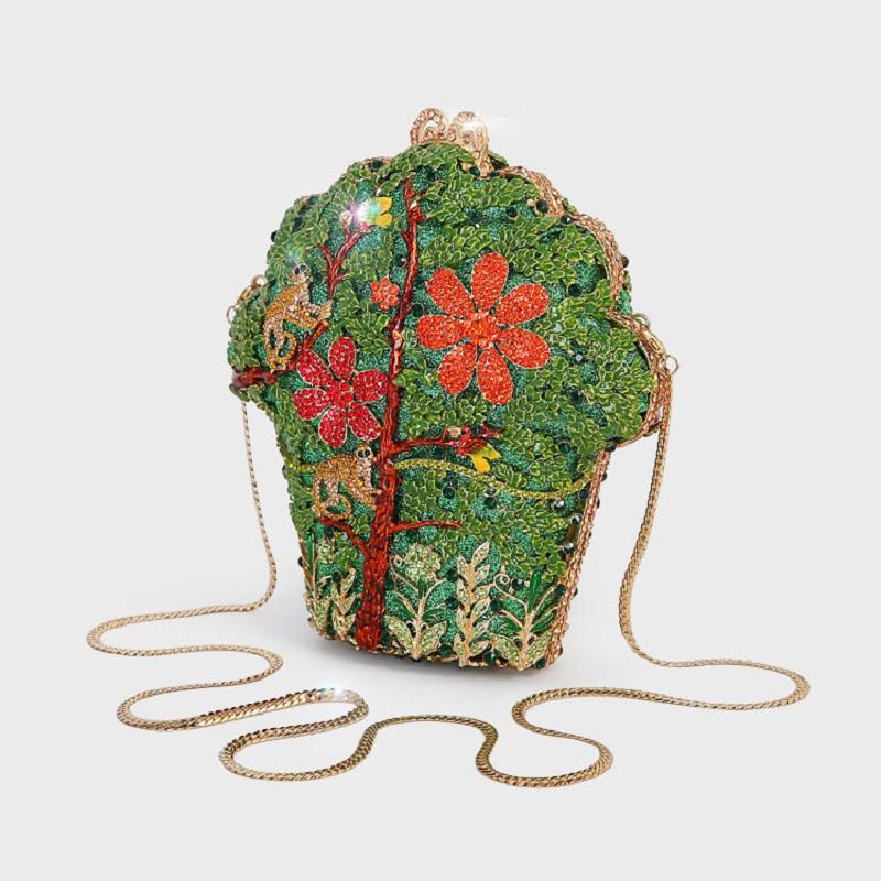 

Waist Bags Handmade Refining Oil Drop Forest Green Monkey Animal Character Handheld Bag Chain Tide Dinner Party