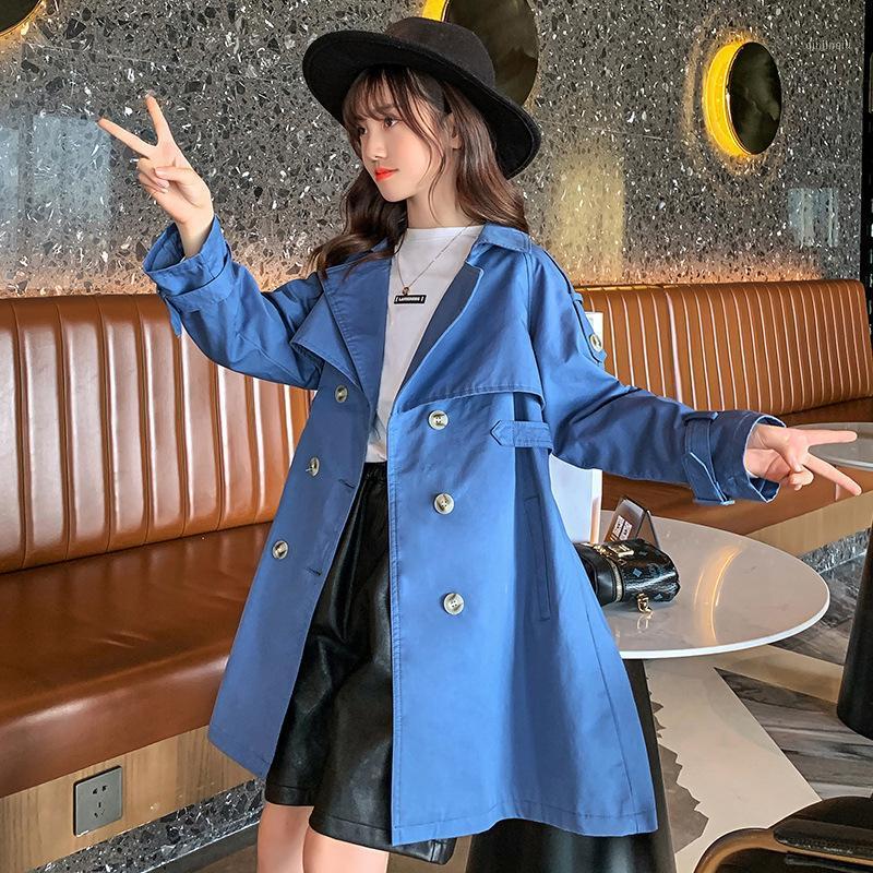 

Coat 2022Girl Coats Spring Autumn Teenage Long Style Trench Jacket Kids Double Breasted Belted Windbreaker Child Cute For 4-15Y, Blue;gray