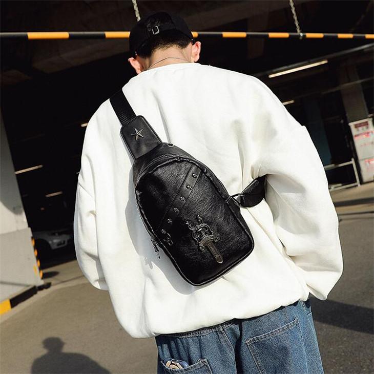 

Factory wholesale men handbag cool trend leather messenger bags personality rivet punk shoulder bag outdoor leisure fashion leathers bags, Black(boutique box)