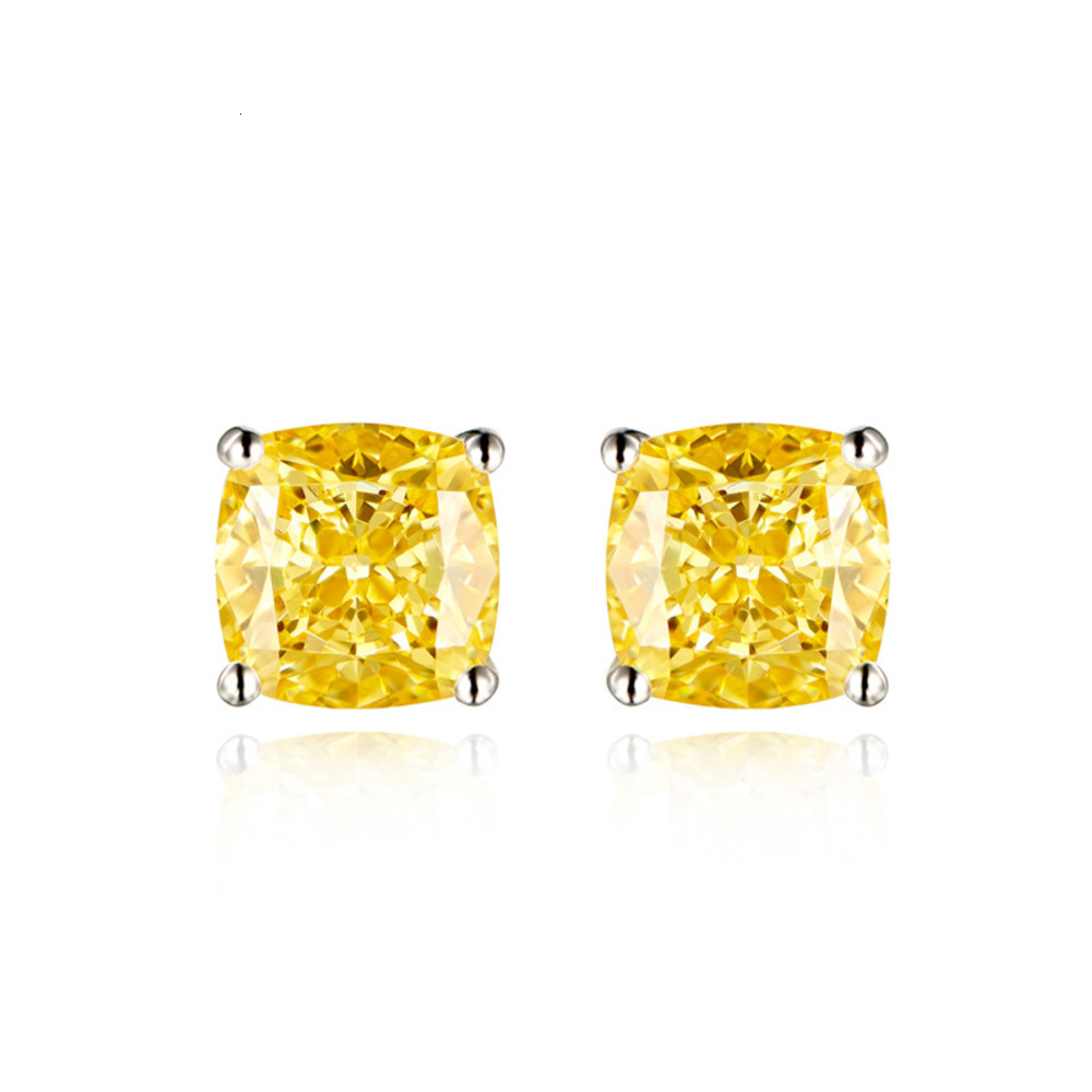 

HBP 925 silver plated 18K platinum yellow diamond earrings 1 carat Square Earrings aura750 for women