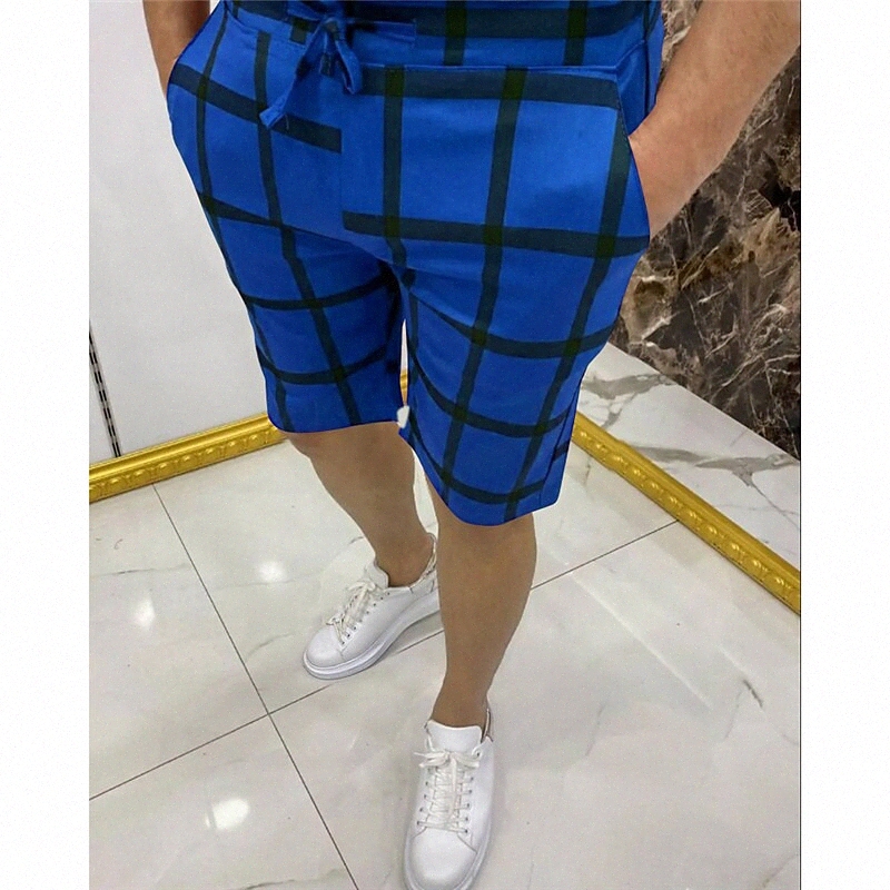 Men's Casual Chinos Drawstring Elastic Waist Knee Length Pants Casual Daily Micro-elastic Grid / Plaid Cotton Blend Breathable Lightweight Mid