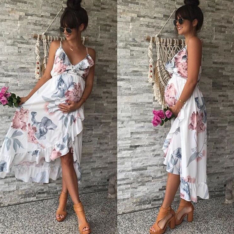 Maternity dress V-Neck Beach es Maternity Clothes Casual Floral Falbala Pregnant Women Comfortable Sun Pregnancy-image-673723531