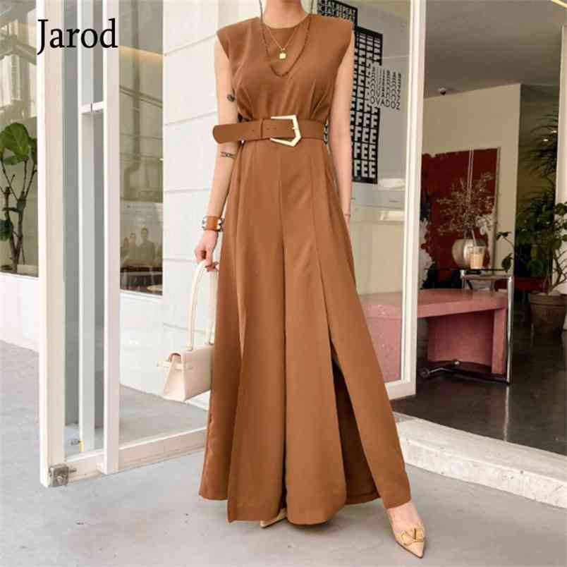 

Summer Female Elegant Slim Jumpsuit Trousers Women Casual Sexy split casual Long Pants Overalls With belt 210519, Beige