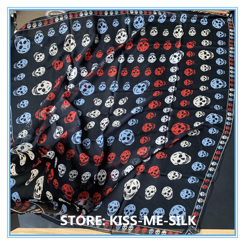 

Scarves KISS-ME-SILK Skull Silk Scarf Large Square Soft Chiffon Shawl Dual-use Ladies 135*135cm/45g