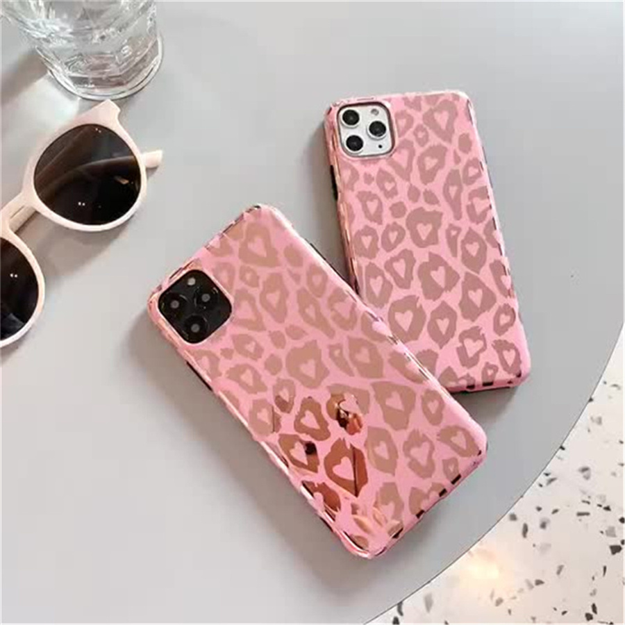 

Shiny Leopard Grain Phone Cases coque iPhone 12 Mini 11 Pro Max X XR XS 7 8 Plus SE case Gorgeous Pink Mirror Shell back cover