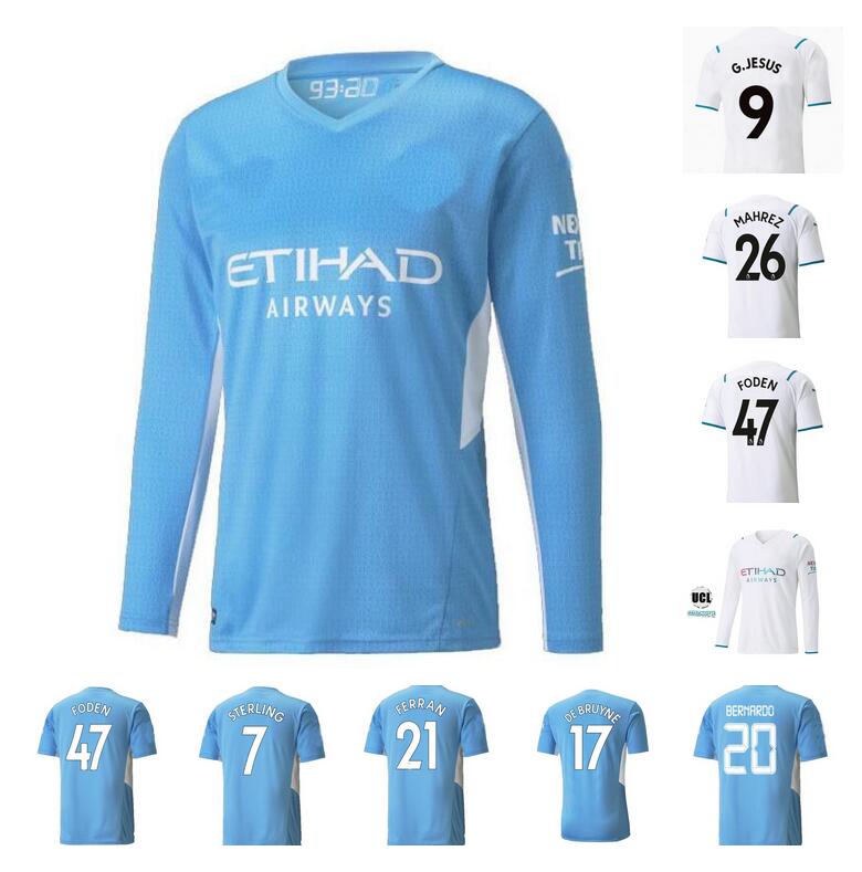 

21 22 city soccer jerseys 2021 2022 man GREALISH FODEN STERLING football shirt manchester DE BRUYNE GESUS BERNARDO MAHREZ RODRIGO men Long sleeve