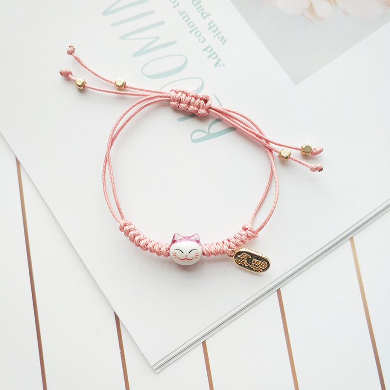 

Handmade Colorful Rope Lucky Cat Bracelet For Women Girls Birthday Gifts Charm Tassel Fashion Maneki Neko Couple Bangles