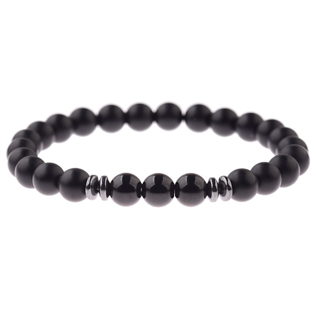 

Classic Men Bracelet Black Tourmaline Matte Natural Stone Protection Yoga Beaded Stretch Bracelets Hommes Pulsera Hombre