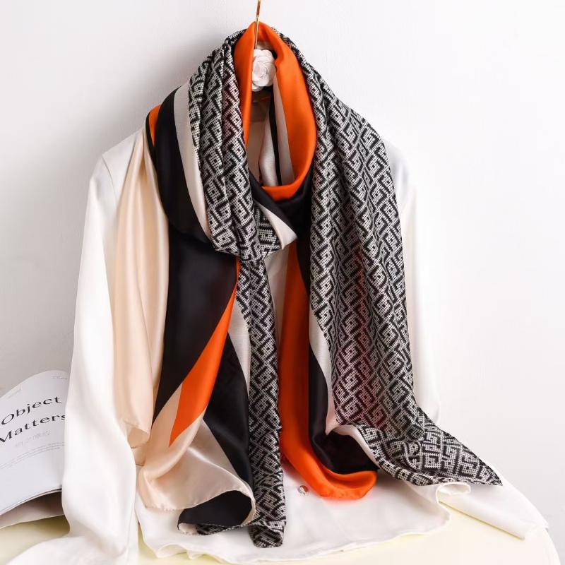 

Scarves Silk Scarf Summer Women Female Ladies Beach Wrap Long Shawl Geometry Sunscreen Foulard Muffler Head