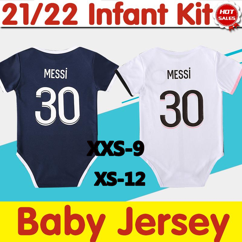 

MESSI Infant Kit 21/22 #7 MBAPPE #4 SRERGIO RAMOS Home Blue Soccer Jersey #9 ICARDI #11 DI MARIA #6 VERRATTI Baby Away White Shirt Football, Black