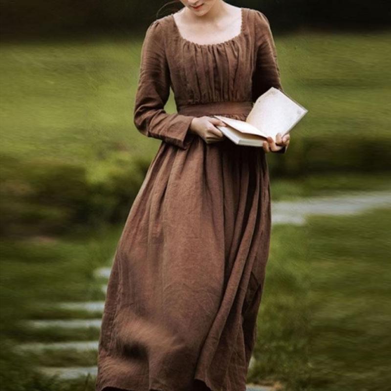 

Casual Dresses Fashion Women' Elegant Retro Solid Colors Lace-Up Long Sleeve Square Collar Party Club Dress Sundress Vestidos#35, Brown