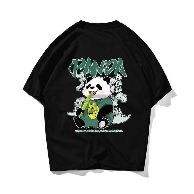 

Zen Buddhism Panda Hip Hop Oversize T Shirt Men Streetwear Harajuku Tshirt Short Sleeve Cotton Loose HipHop T-Shirt Couple 210603, Black