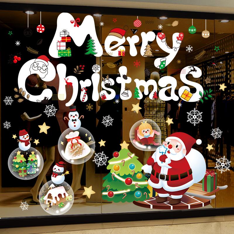 

Wall Stickers Christmas Window DIY Santa Claus Snowman Trees Decals For Living Room Glass Home Year Festival Decoration
