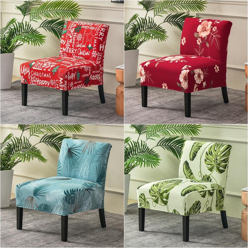 

Chair Covers Christmas Print Accent Armless Cover Single Sofa Stool Slipcover Nordic Stretch Elastic Couch Protector