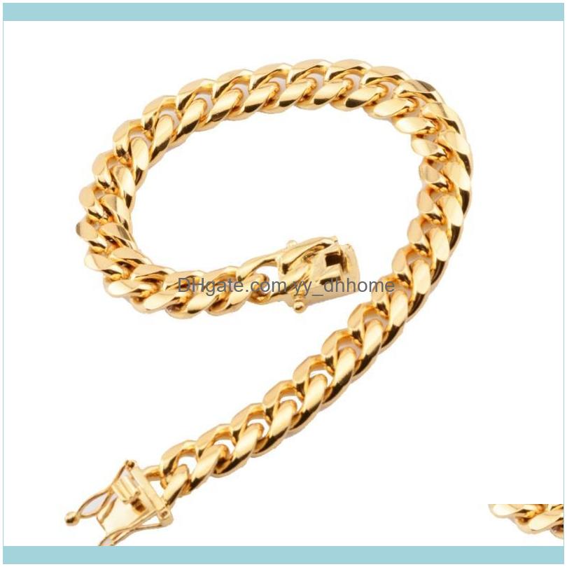 

Link, Bracelets Jewelrylink, Chain Mens Womens Jewelry Gold Color Aessories Stainless Steel Bracelet Cuban Style Wholesale Gift Drop Deliver