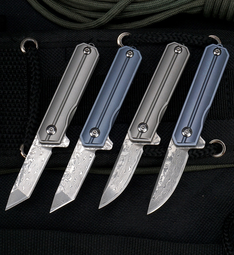 

mini tc4 titanium alloy handle damascus pocket folding knife