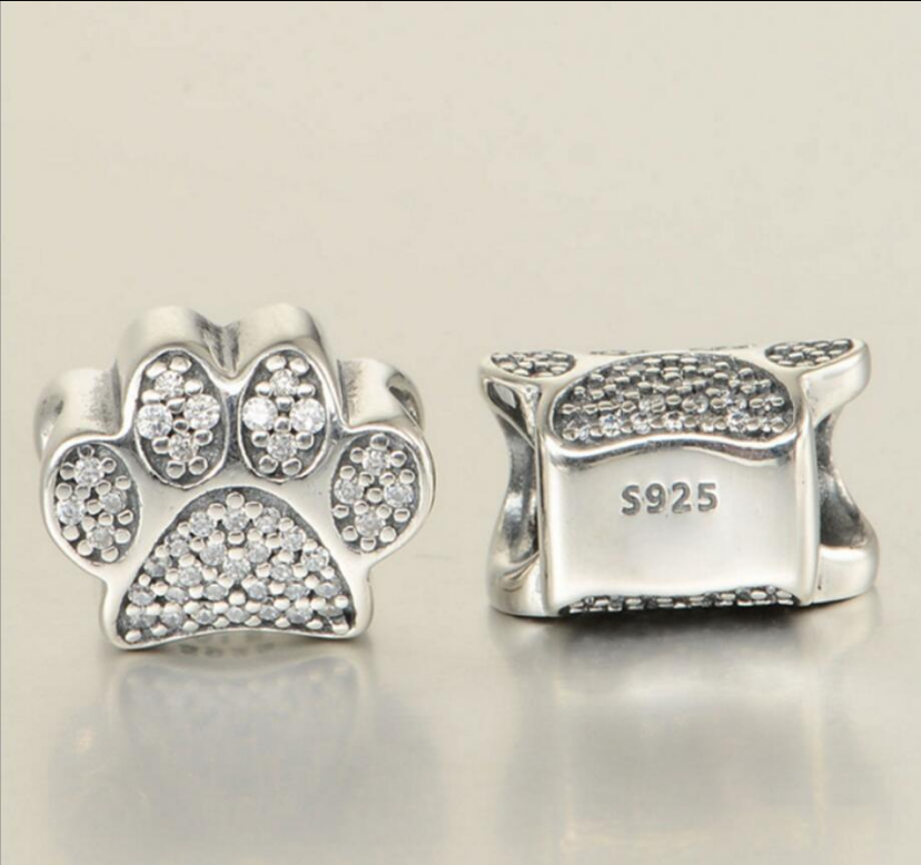 

Fits Pandora Bracelets Dogs Paw Print Cats Silver Charm Bead Animal Footprint Loose Beads Wholesale ps2799