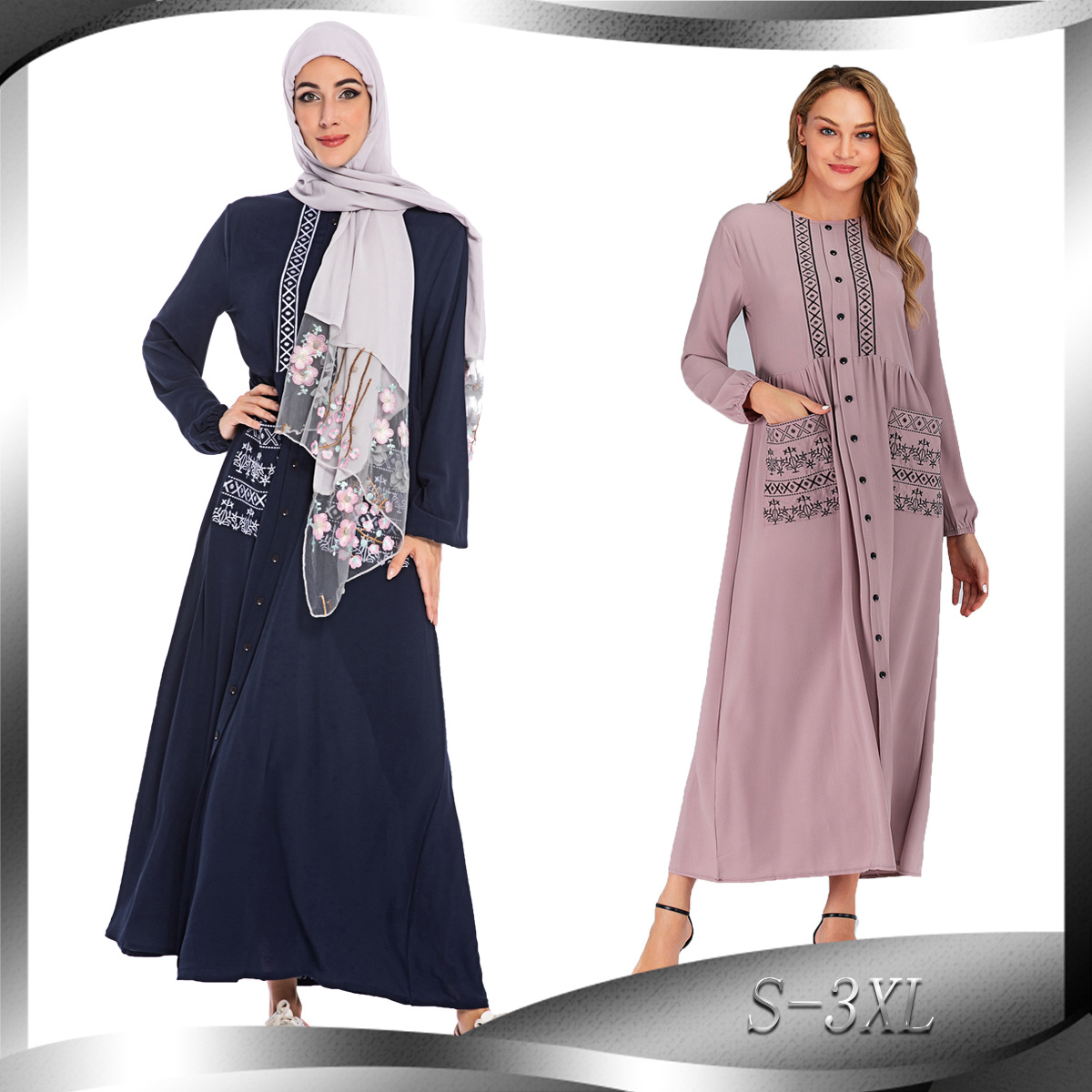 

Dubai Arab Kimono Muslim Hijab Dress Women Big Swing Ramadan Long Robe with Poet Zip Middle East Turkish Abaya Islamic Clothes