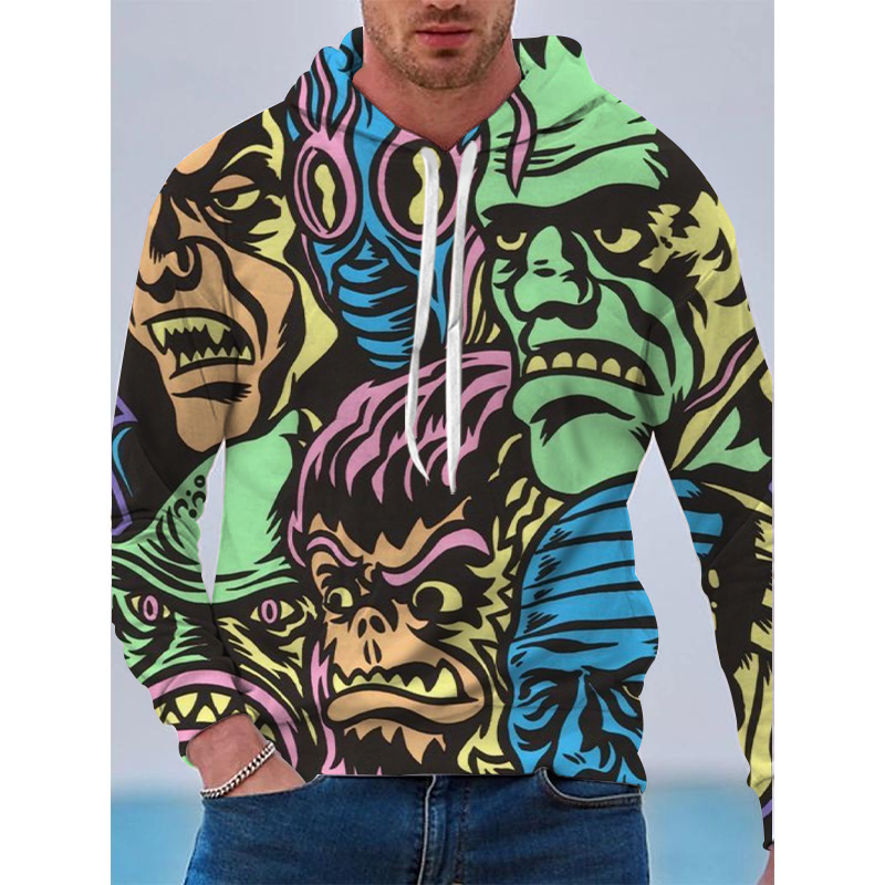 

Halloween Devil Pattern Men  3D Printing Hoodie Visual Impact Party Top Punk Gothic Round Neck High Quality American Sweatshirt Hoodie, Blue