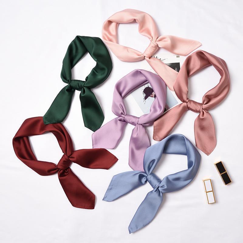 

Scarves 70*70cm Fashion Women Small Silk Square Scarf Plain Skinny Headwear Satin Ribbon Hair Tie Band Head Neck Scarves1