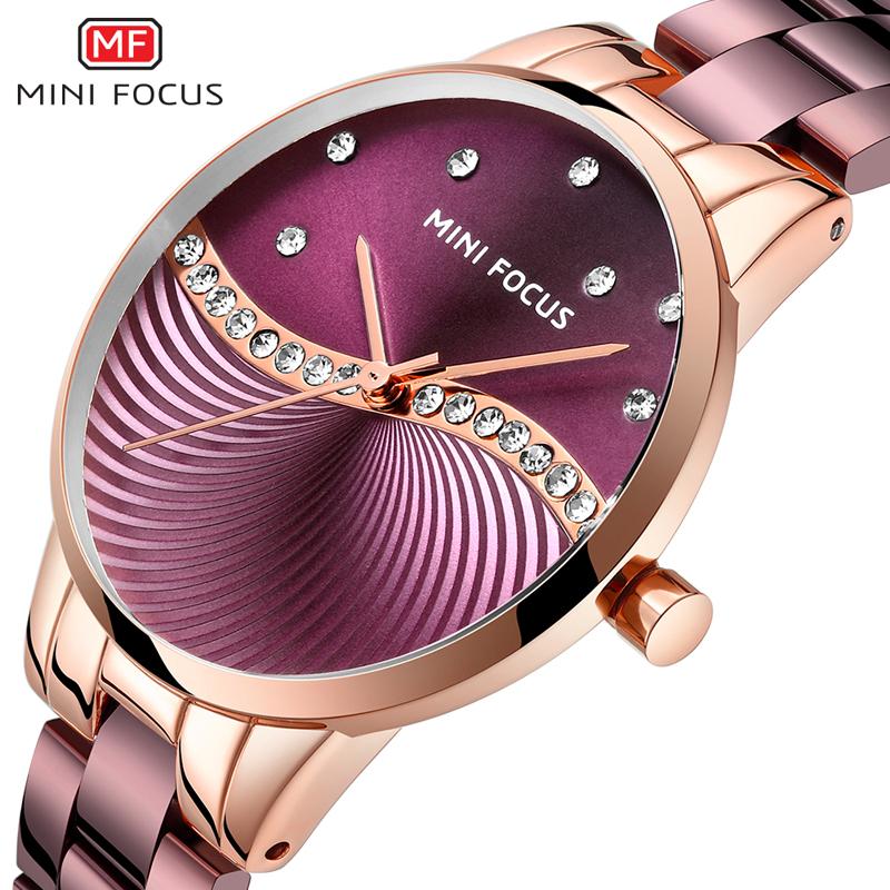 

Wristwatches MINIFOCUS Women Watches Waterproof Simple Fashion Casual Analog Quartz Stainless Steel Purple Ladys Watch Relogio Feminino, Silver white