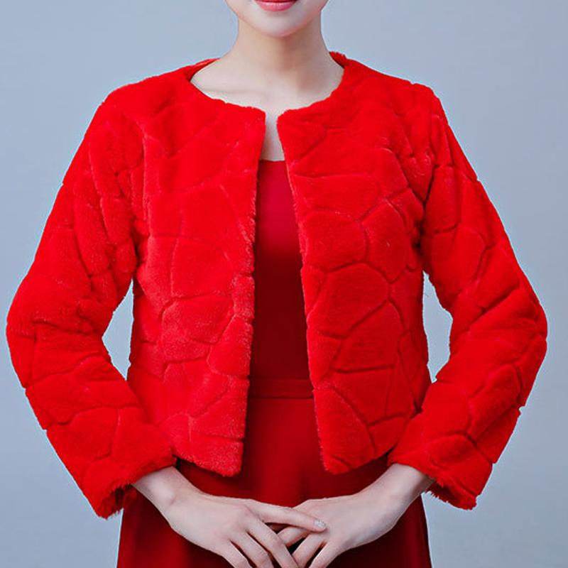 

Women's Fur & Faux Fashion Bridal Bridesmaids Cover Up For 45-55KG 3/4 Long Sleeve Evening Wedding Women Coat Wrap White Shrugs Jacket, Black