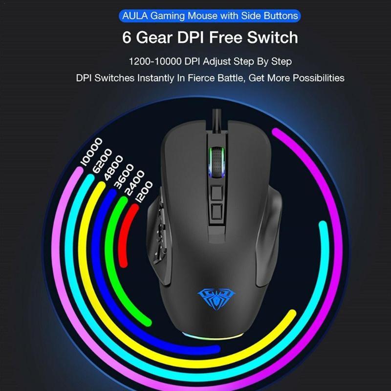 

Mice RGB Wired Gaming Mouse 10000 DPI Side Buttons Macro Keys 16 For Laptop Backlit Gamer Programmable Desktop PC Ergonomic J1G7