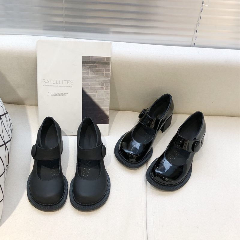 

Designer Shoes Wedding Dress shoes sandal Heels Ankle Boots Women Pumps Spring Fall Chunky Heel Leather Buckle Party Chirstmas Halloween Round Toes, Black