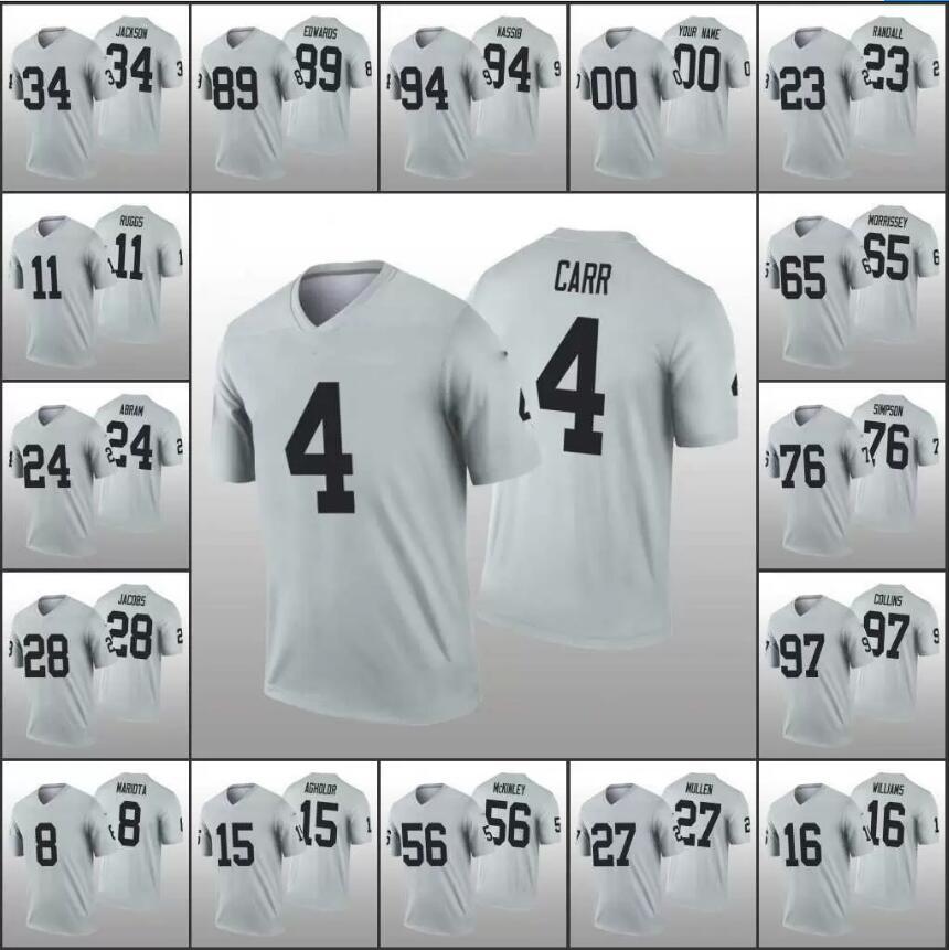 

Las Vegas''s Raiders's Football Jersey Men Women Youth #4 Derek Carr 34 Bo Jackson 28 Josh Jacobs 15 Nelson Agholor Custom Silver Inver, Black;red