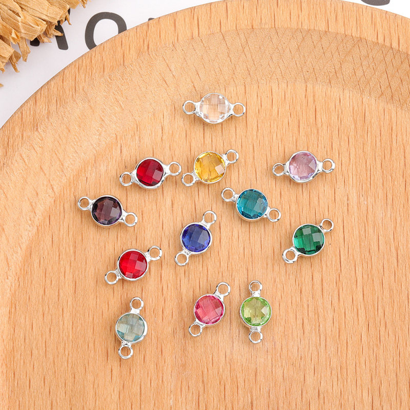 

925 Silver Plated Colorful 6MM Double Hook Crystal Birthstone Charms for DIY Jewelry Making