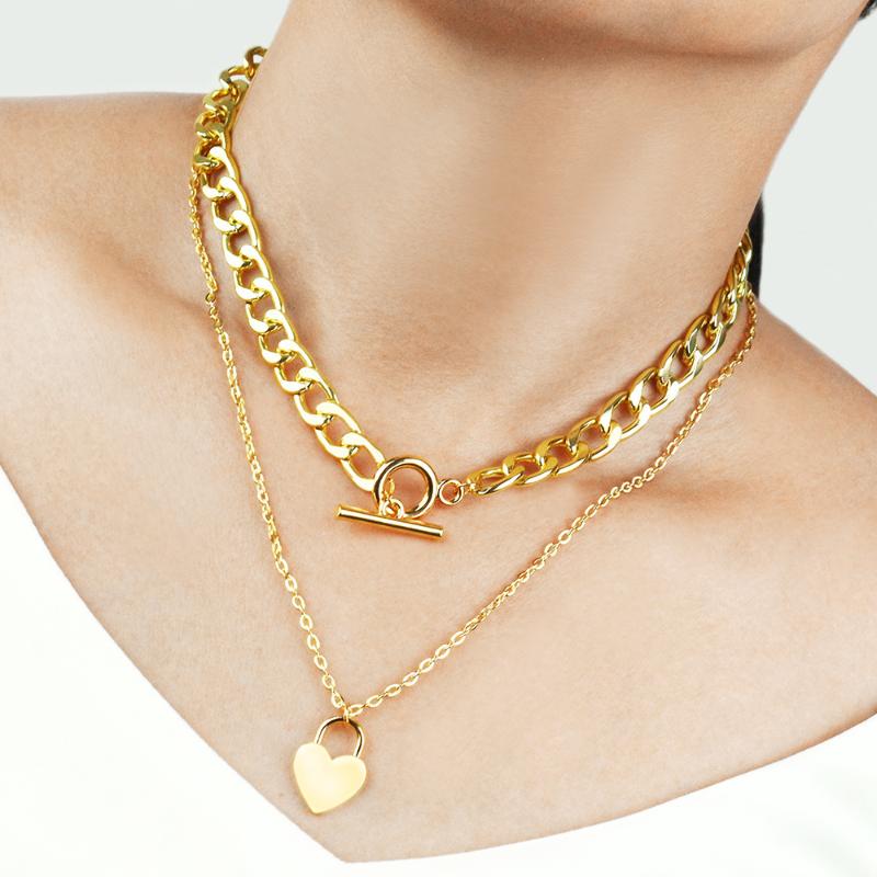 

Pendant Necklaces Selling Fashion Thick Chain Double Amulet Jewelry Punk Love Heart For Women Female Girl Made In China 2021