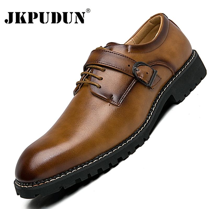 

Dress Shoes Leather Buckle Strap Men Business Lace Up Loafers Formal Oxfords Wedding Zapato Hombre Plus Size 38-46, Black