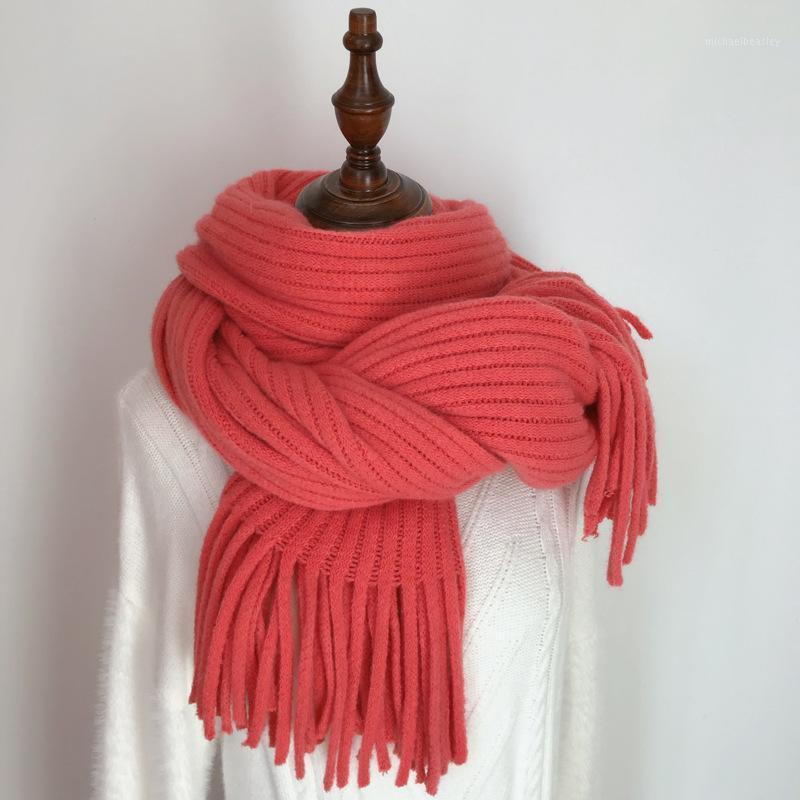

Scarves 2021 Women Autumn Winter Outdoor Thick Warm Soft Shawls Wraps Fashion Solid Female Girls Tassel Knitted Long Scarf